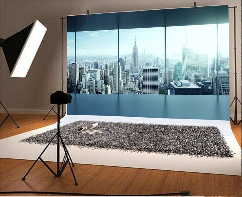 AOFOTO 7x5ft Business Office Sash Window Backdrop French Window Photography Background Casement Work Modern City Building New York Skyscraper Photo Studio Props Success Job Woman Man Vinyl Wallpaper - Image 2